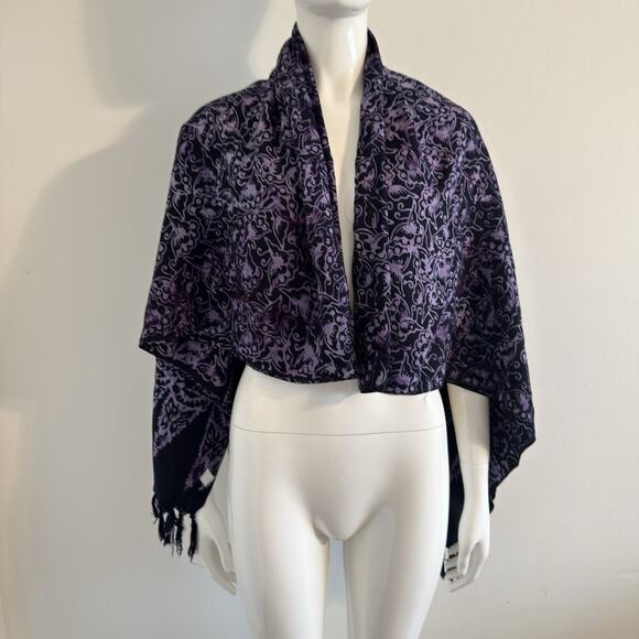 Women’s Shawl or Scarf 100% Rayon Purple and Black Accessory - Picture 2 of 9